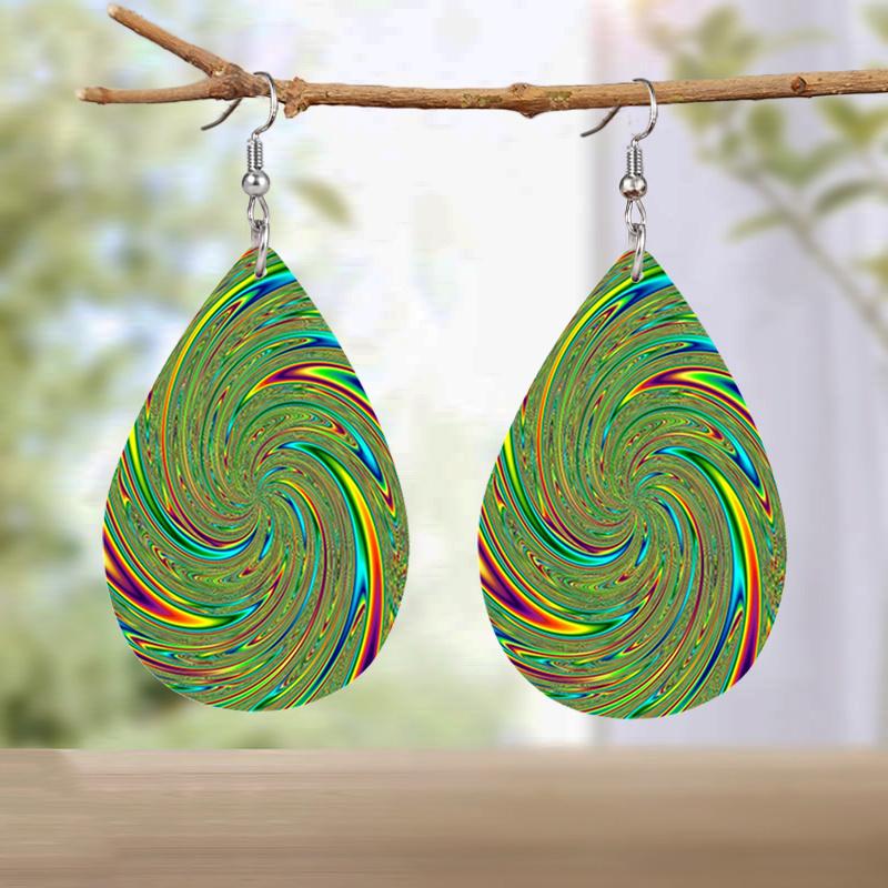 Creative Colorful Vortex PU Leather Earrings for Women Cool Earrings Double-sided Printed Drop Earrings Fashion Versatile Earring Accessories
