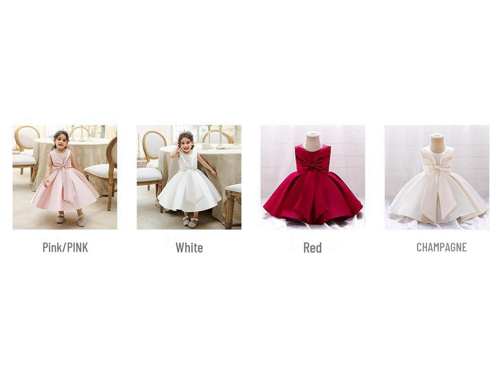 Vestito in Raso da Principessa con Fiocco per il Primo Compleanno di una Neonata
