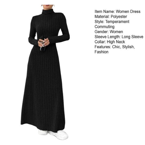 Sweater Dress for Women Casual Long Sleeve High Neck Ribbed Knit A-Line Dress Fall Winter Pullover Tunic Maxi Dress
