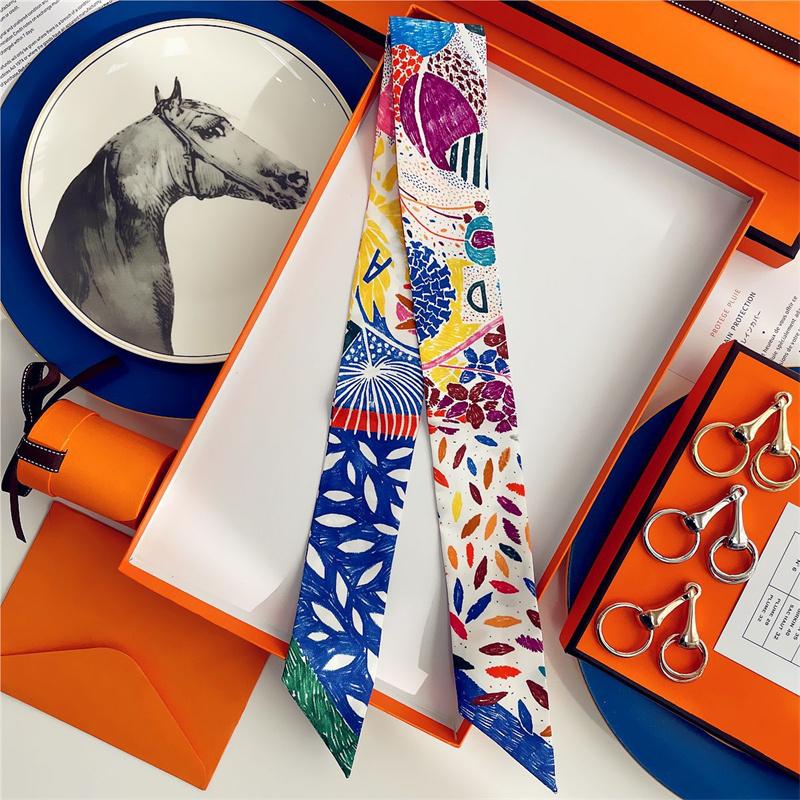 Cachecol de Seda 100% de Alta Qualidade Marca de Luxo Mulheres Faixa de Cabeça Faixa de Cabelo Foulard Gravata Lenço de Pescoço Cachecóis Skinny Acessórios