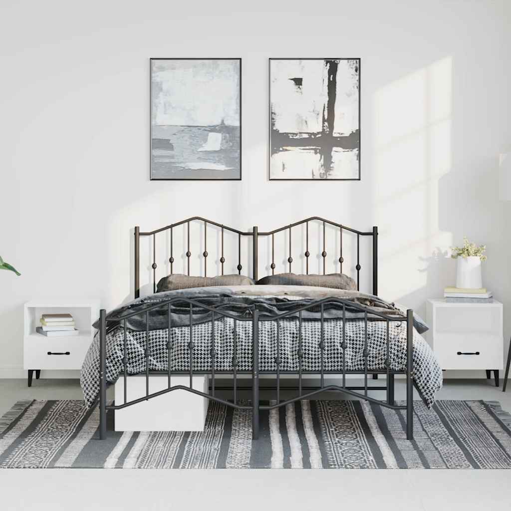 Vidaxl Metalowa Rama Łóżka Z Wezgłowiem I Zanóżkiem, Czarna, 150X200Cm