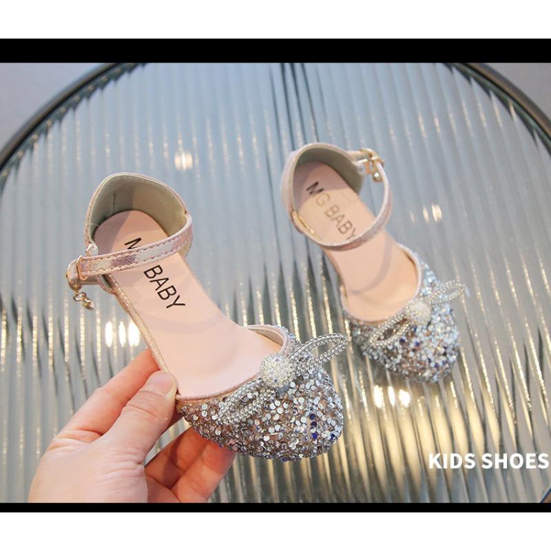 Girls Korean Style Princess Crystal Closed Toe High Heel Dance Sandals