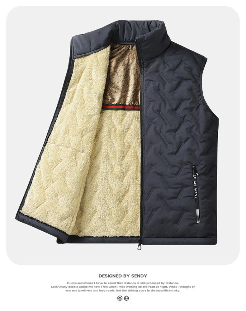 Męska kamizelka z jagnięcej skóry, ocieplana bawełną - Ciepły jesienno-zimowy bezrękawnik casualowy