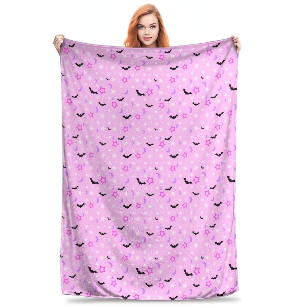 Flannel Throw Blanket Halloween Bat Stars Cartoon Warm Plush Blankets Soft Bedding for Bed Living room Home Picnic Couch