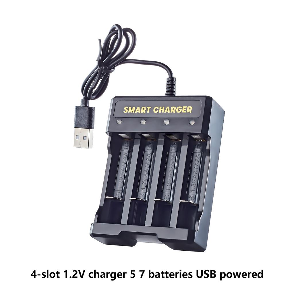 USB-betriebenes Batterieladegerät für wiederaufladbare AA/AAA Ni MH/Ni Cd-Zellen mit Ladeanzeige, 4 Steckplätze, 1,2 V, 300 mA x 4 Ausgänge