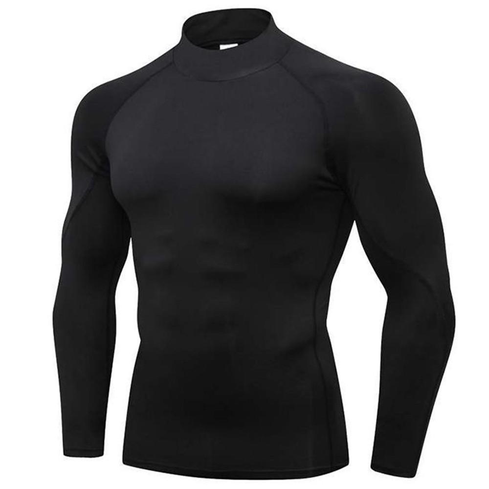 Men's High-necked Sports Long Sleeves T-shirts Skinny Fitness Clothes Yoga Training Running Quick-drying Cycling Tights Top