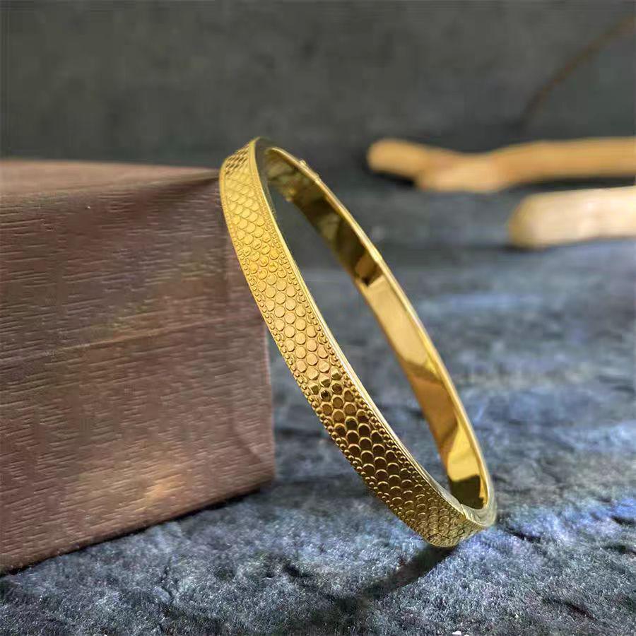 Gold-Tone Titanium Steel Zircon Bracelet for Women, Luxurious Plain Band, Couple's Ring-Inspired Hand Jewelry, New Style