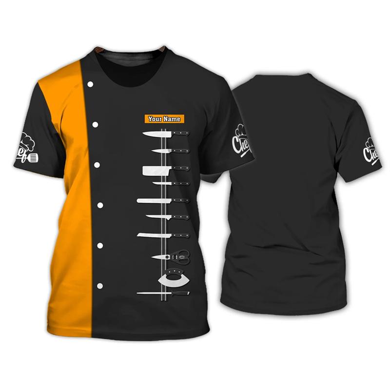 Modische Koch Grafik T-Shirts für Herren Sommer Lässig Kurzarm Benutzerdefinierter Name 3D Gedruckte T-Shirts Locker Atmungsaktive Pullover T-Shirts