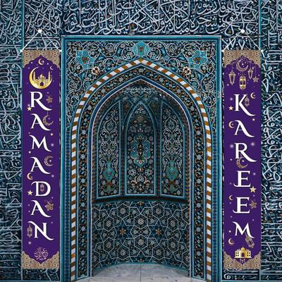 2Pcs Ramadan Mubarak Porch Sign 30x180cm Eid Door Welcome for Festival Party Decor