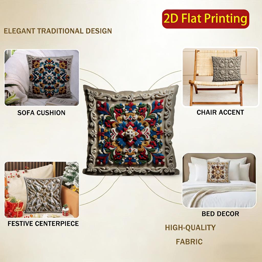 2D Exquisite Floral Patterned Decorative Pattern Cushion Cover Suitable For Sofa Bedroom Car Pillow Cover
