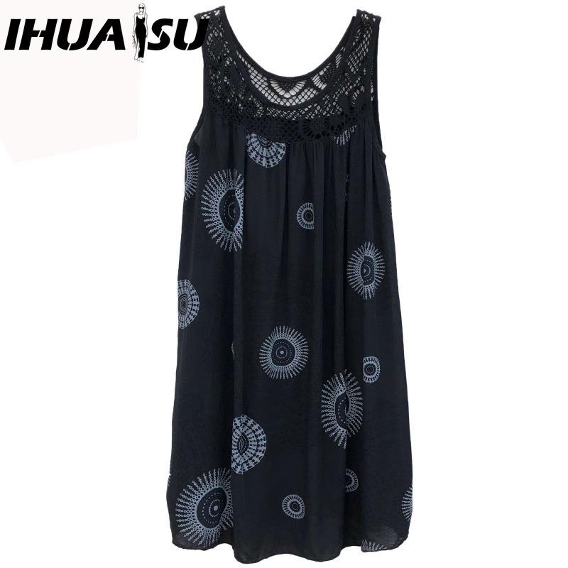 IHUASU Dámská móda Léto Jaro Jednobarevný potisk Ležérní šaty bez rukávů s výstřihem do O s vysokým pasem