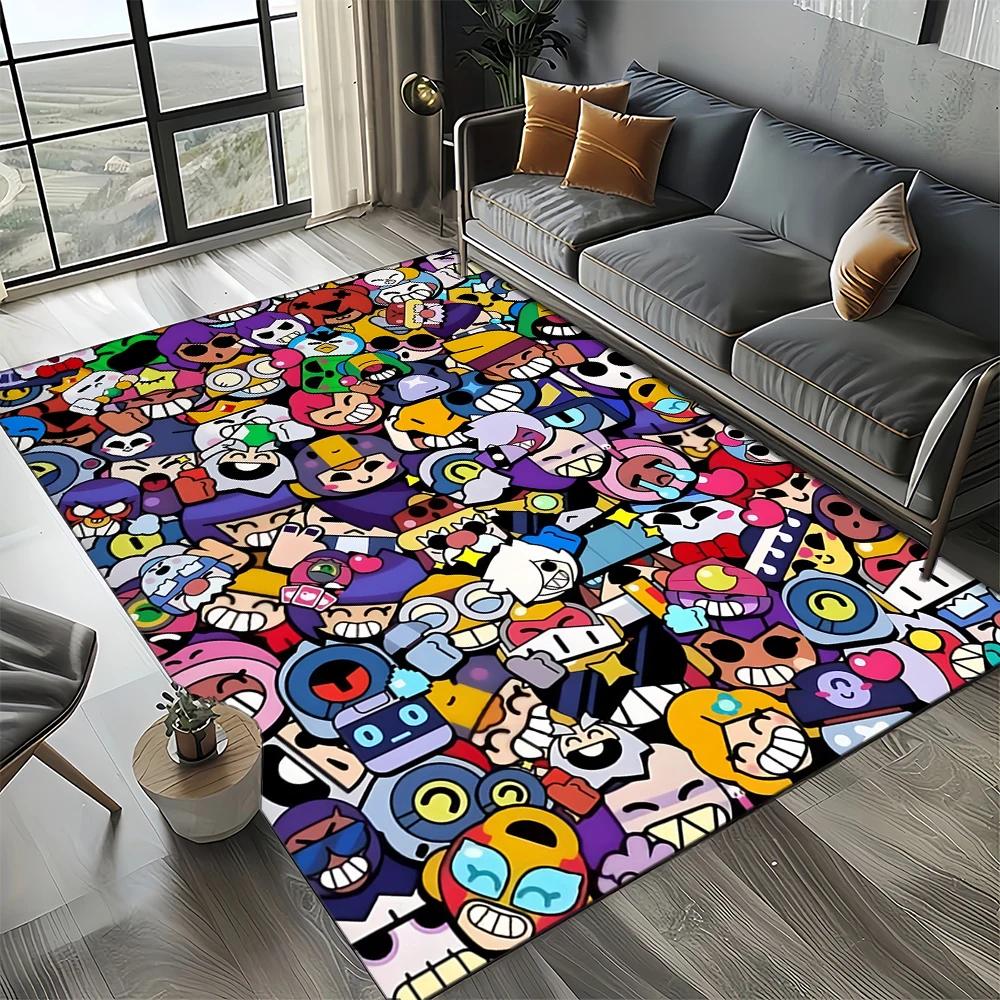 HOT B-Brawlls Cartoon Game 3D Print Rug Carpet for Living Room Bedroom Home Decor,kids Play Non-slip for Sofa Doormat