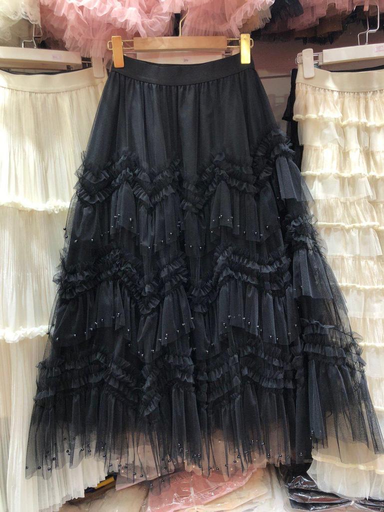 Fustă Midi din Tulle cu Mărgele Stratificate Complex: Rochie de vară subțire și versatilă pentru femei