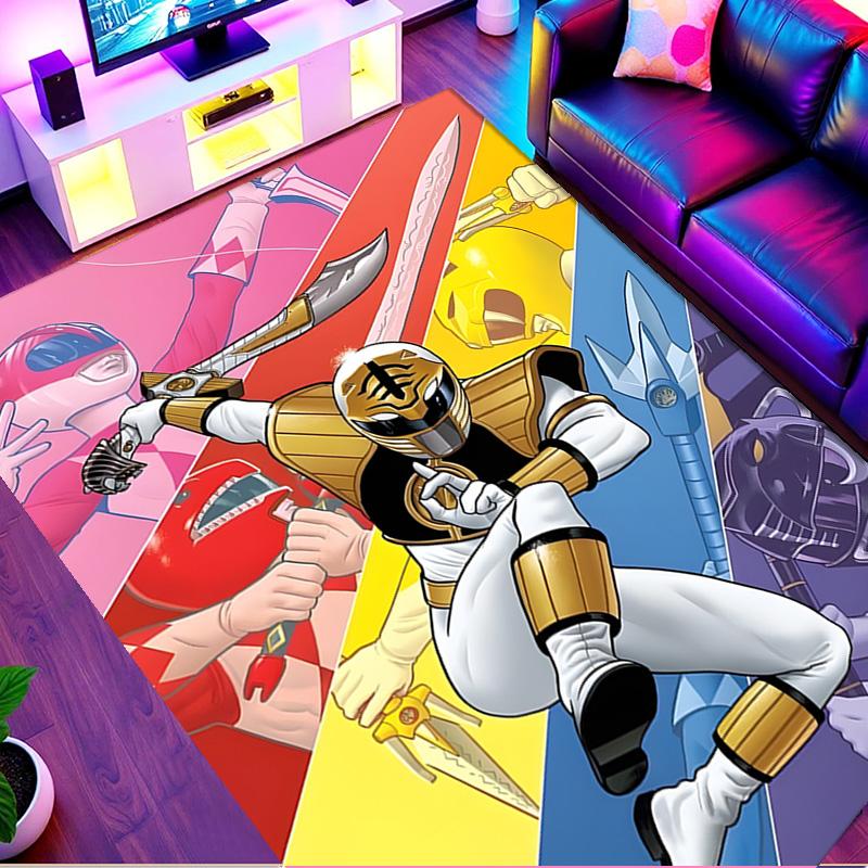 Mighty Morphin Power Rangers Print Rug, Washable Floor Carpet, For Entryway Dorm Laundry Room Office Study, Home Decor Birthday Christmas Gift