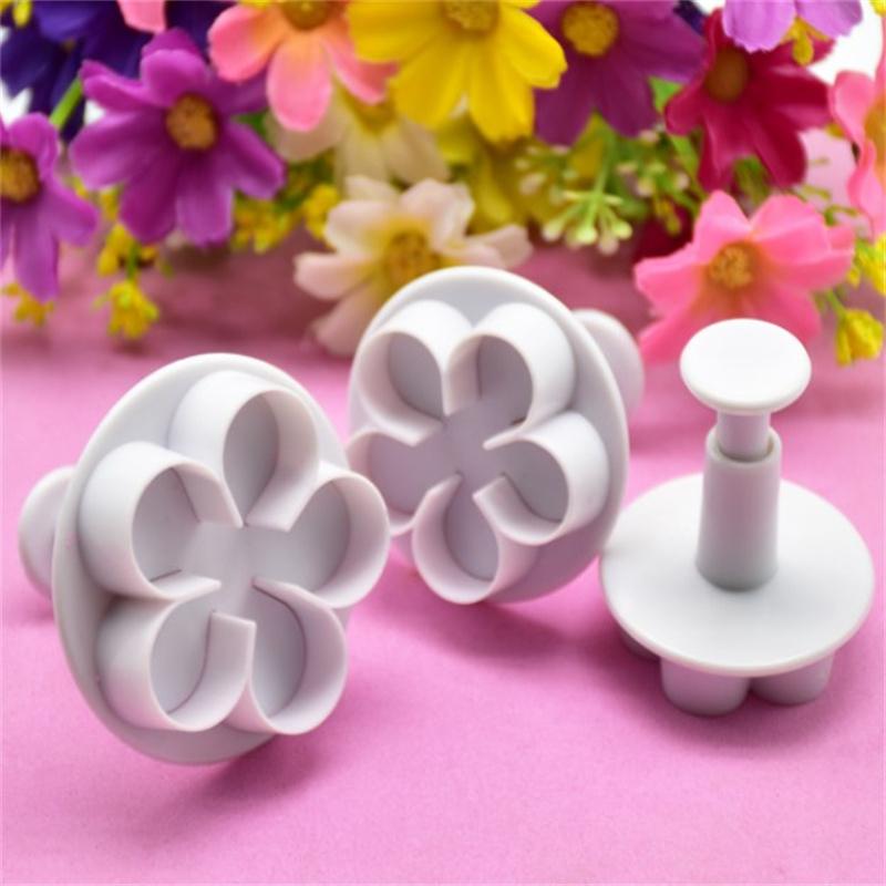 3Pcs Flower Plunger Cookie Cutter Diy Blossom Flower Cake Fondant Cake Mold