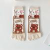 Cotton Five Fingers Women Socks Cartoon Medium Tube Socks Kawaii Split Toe Socks  For Yoga Sports