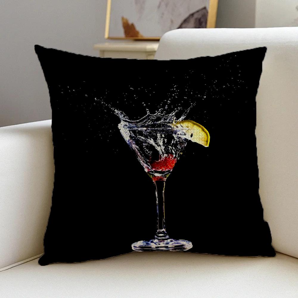 P-Bar Wine Glass Cushion Cover Cushion Cover Pillowcase, Anti-Mite Invisible Zipper, Linen Sofa Cushion