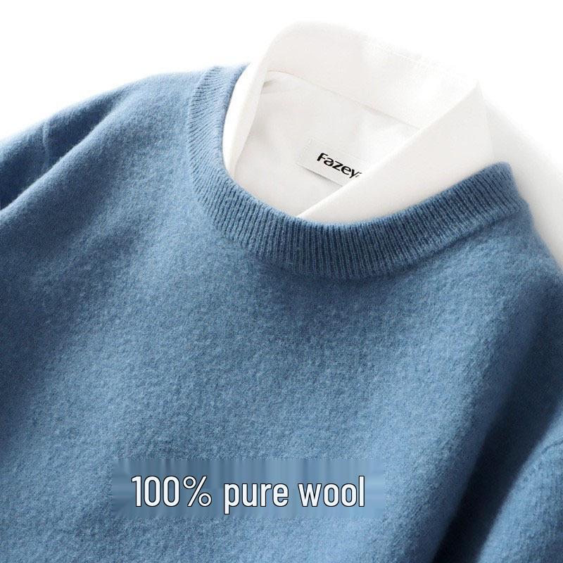 Men's Pure Wool Loose Fit Sweater: Casual & Formal Round Neck for Autumn/Winter