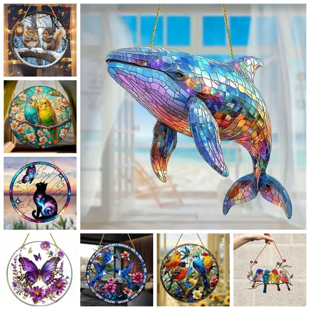 Flat Printing Car Backpack Ornament Colorful Hummingbird Hanging Pendant Garden Decor