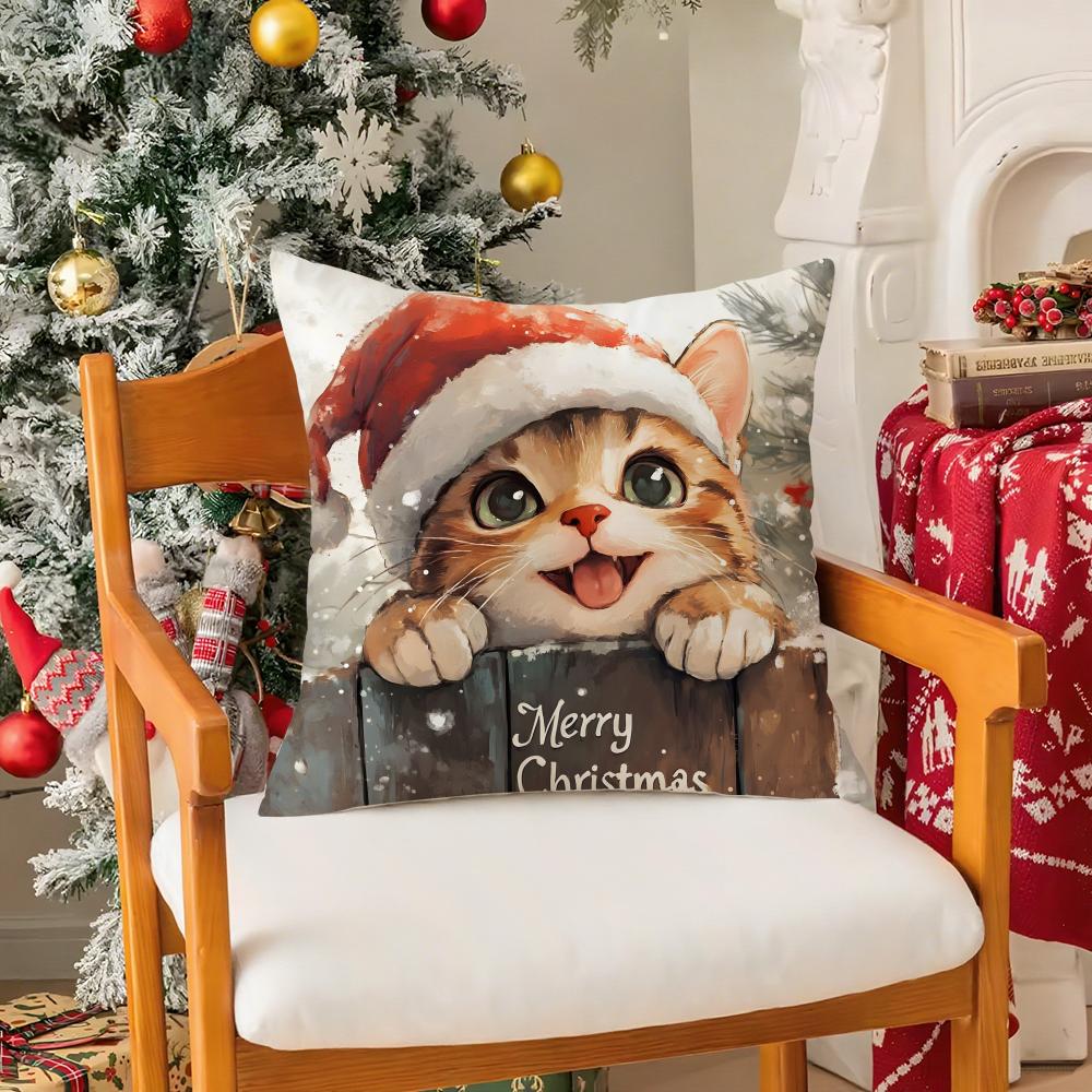 Cute Christmas Cartoon Illustrations Second Pillow Case Silky Short Plush With Invisible Zipper Dustproof Sofa Cushion Cover