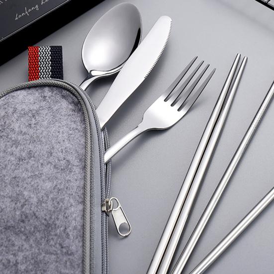 Travel Cutlery Pouch Felt Utensil Organizer Bag with Zipper Compact Fork Spoon Knife And Chopsticks