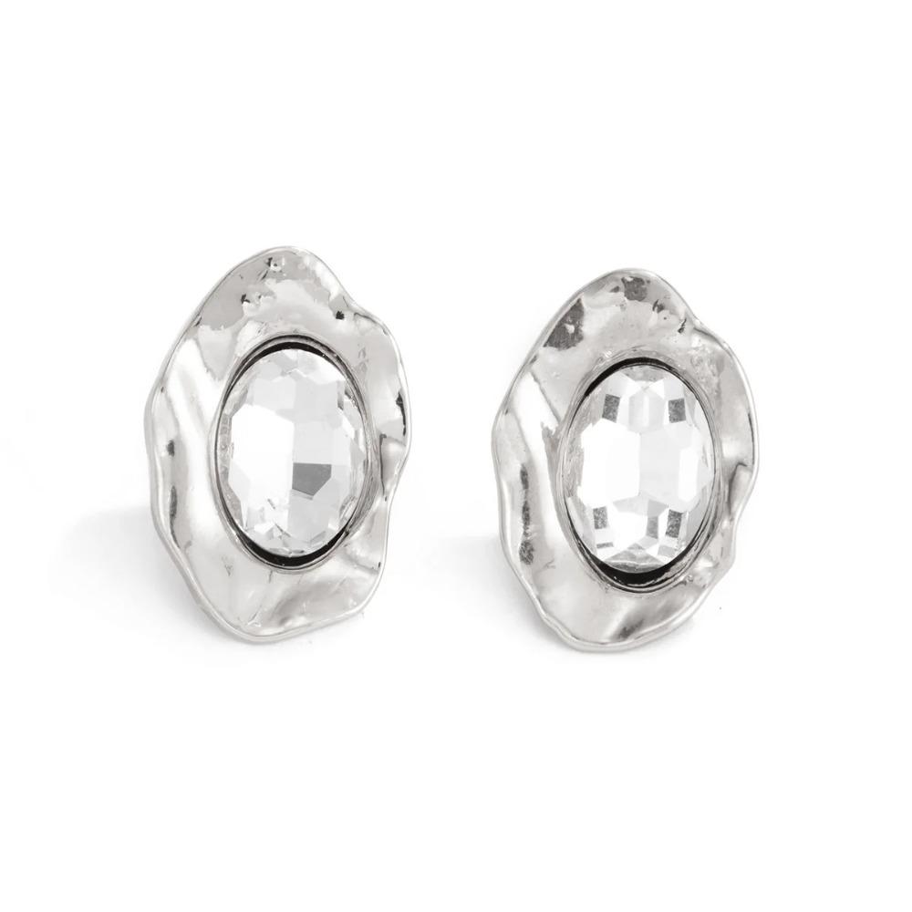 Personality Geometric Inlaid White Acrylic Gemstone Oval Stud Earrings for Women Versatile Irregular Earring Fashion Jewelry