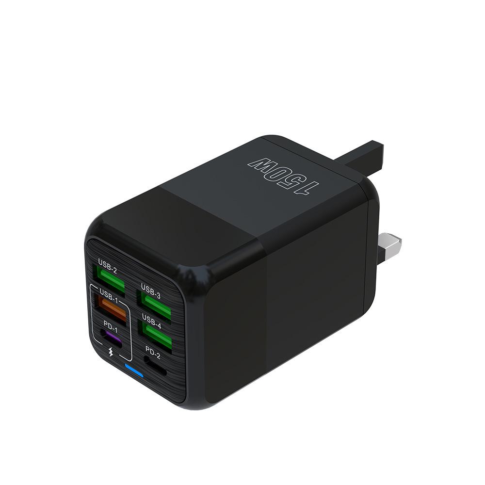 150W Multi-Port Charger: 4 USB + 2 PD, 5V/2.4A, EU/UK/US Compatible for Mobile Devices