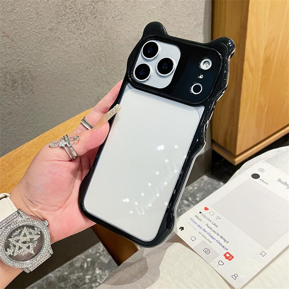 3D Cute Cat Ear PC+TPU Transparent Phone Case For iPhone 17 Pro Max 16 15 14 13 Shockproof Clear Protective Back Cover
