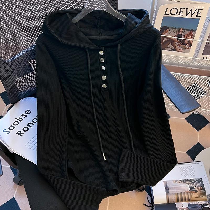 Drawstring hooded sweater women's autumn and winter new fashion knitted long-sleeved temperament slim-fitting bottoming top women