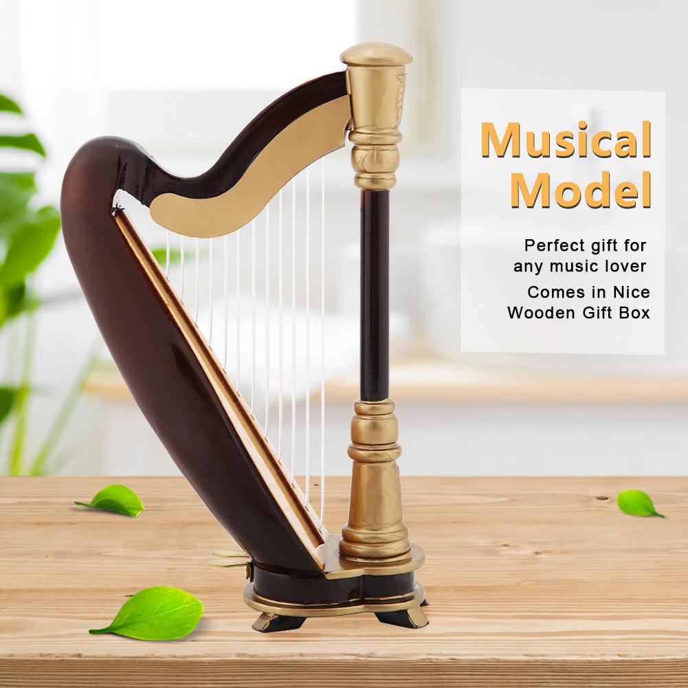 Wooden Miniature Harp Replica with Gift Case Instrument Model Musical Gifts Ornaments