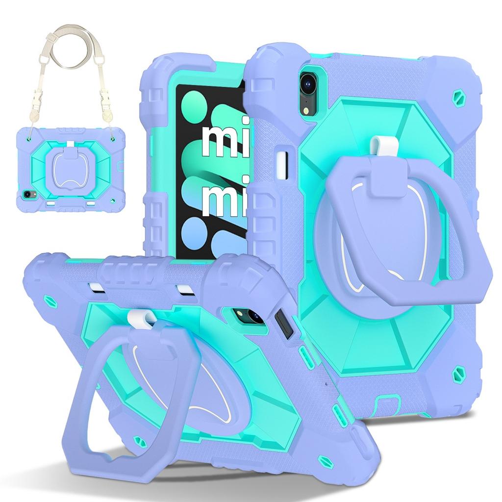 For Apple iPad Mini (2024) 360° Rotating Grip Heavy Duty Protection Stand TPU+PC 3in1 Anti-knock Shockproof Tablets PC Case