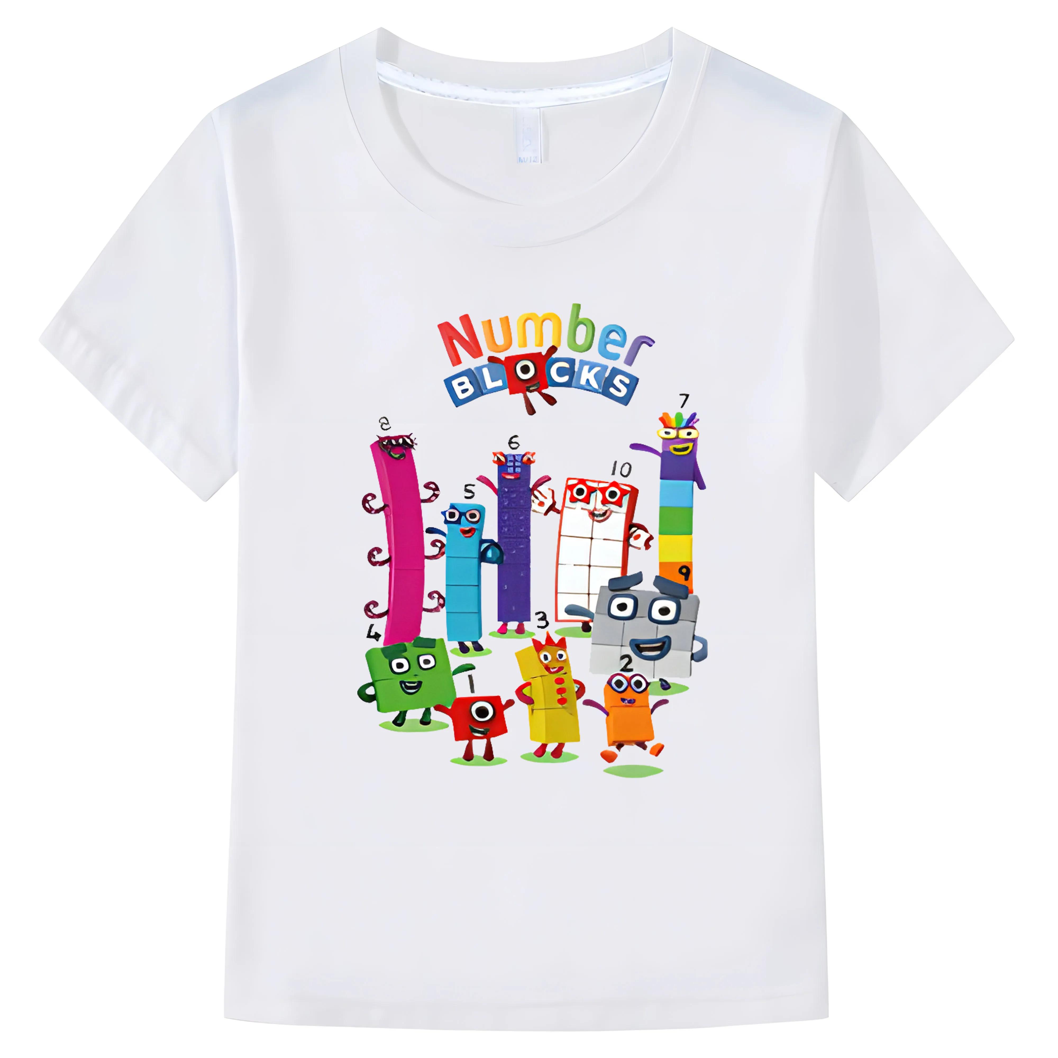 

Футболка NumberBlocks для мальчиков 10 лет, летняя хлопковая футболка с рисунком, короткие рукава, повседневные топы, одежда для девочек 2000 года 100 белый