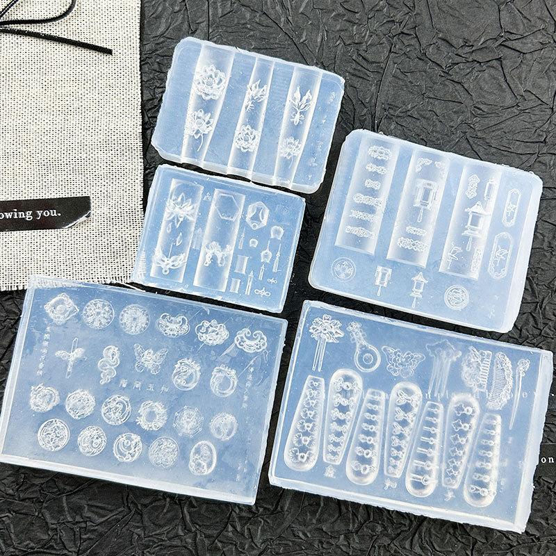 3D Silicone Nail Art Mold Template Lotus Lantern Goldfish Plate Buckle Carving Stencil Tool Diy Design Manicure Charm Decor