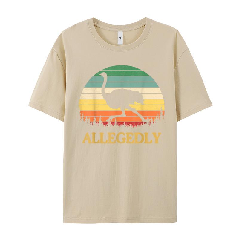 Funny Allegedly Ostrich Gift Flightless Tshirts Retro Unisex Tops Tees Birthday Tops T Shirt Crew Neck Cotton Fabric