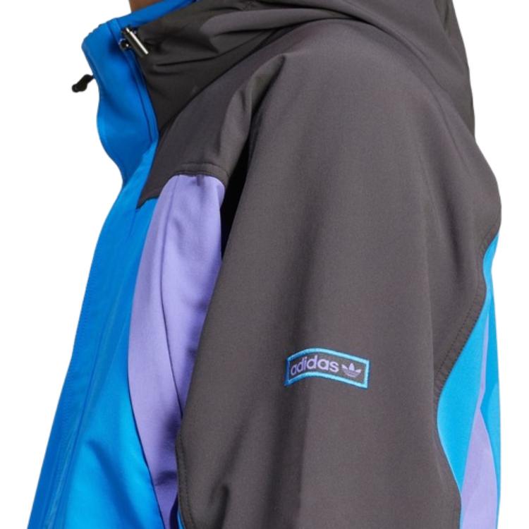 Adidas Originals Colorblock Anorak Loose Fit Long Sleeve Hooded Sports Jacket Men Jacket Blue JF2854