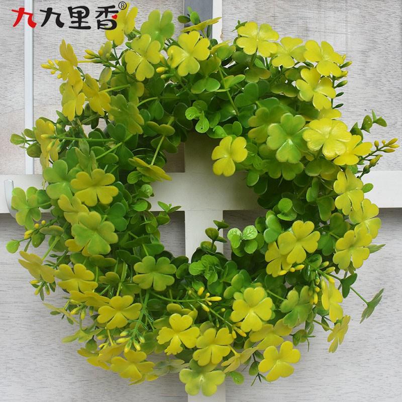Small Yellow Clover Wreath Artificial Door Decor With Eucalyptus Home Interior Wedding Photography Outdoor Use
