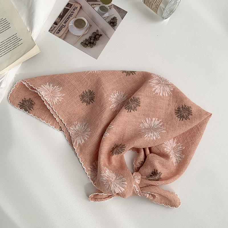 Cotton and linen silk scarf neck small square scarf summer retro literary floral decoration neck protection small scarf scarf headscarf headband