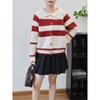 Contrasting striped lapel knitted cardigan autumn and winter new short loose lazy soft waxy sweater jacket women