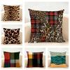 Plaid Leopard Print Textures Pillow Cushion Cover Linen Pillowcase Soft For Sofa Bed Home Room Decor