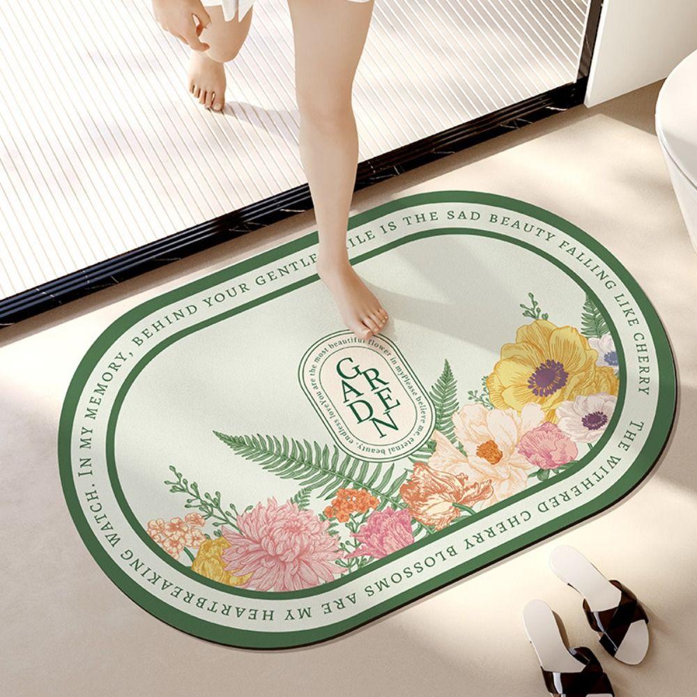 Flower Printing Bathroom Floor Mat Elegant Anti Slip Door Mat Absorbent Bath Carpet  Household Use