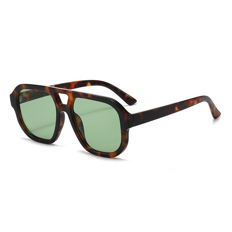 Retro Chic Oversized Square Sunglasses For Women Men Uv400 With Green Lenses And Leopard Frame