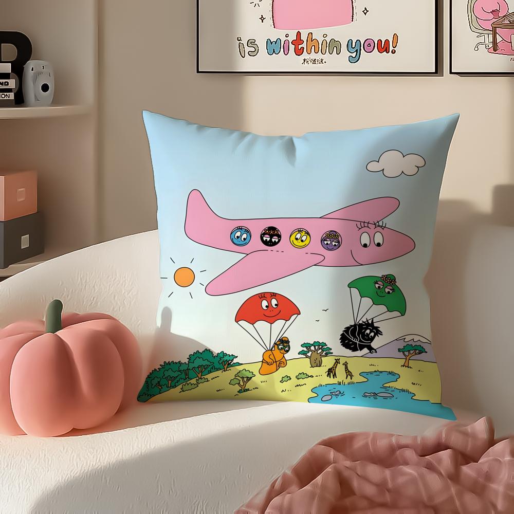 Cartoon Whimsical BBarbapapa Cushion Cover Pillowcase Short Plush Invisible Zipper Room Sofa Cushion Cover
