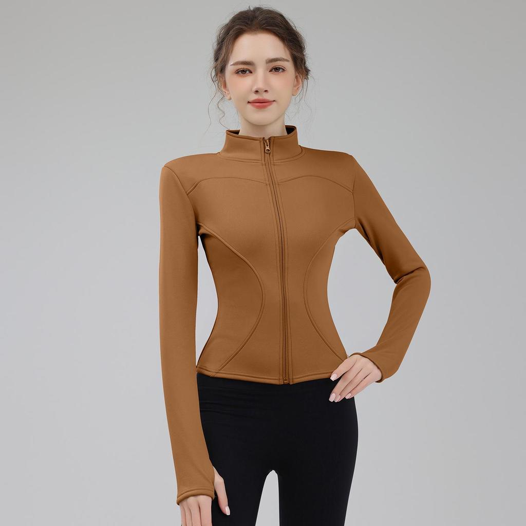 Sametová bunda se stojáčkem a zipem: Zimní sporty a fitness Dlouhý rukáv Slim fit