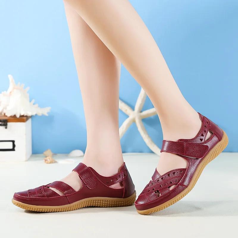 High Quality Sandals for Wemen Breathable Leather Shoes for Women Fashion Non-Slip Casual Roman Shoes Ladies Sandals White Shose