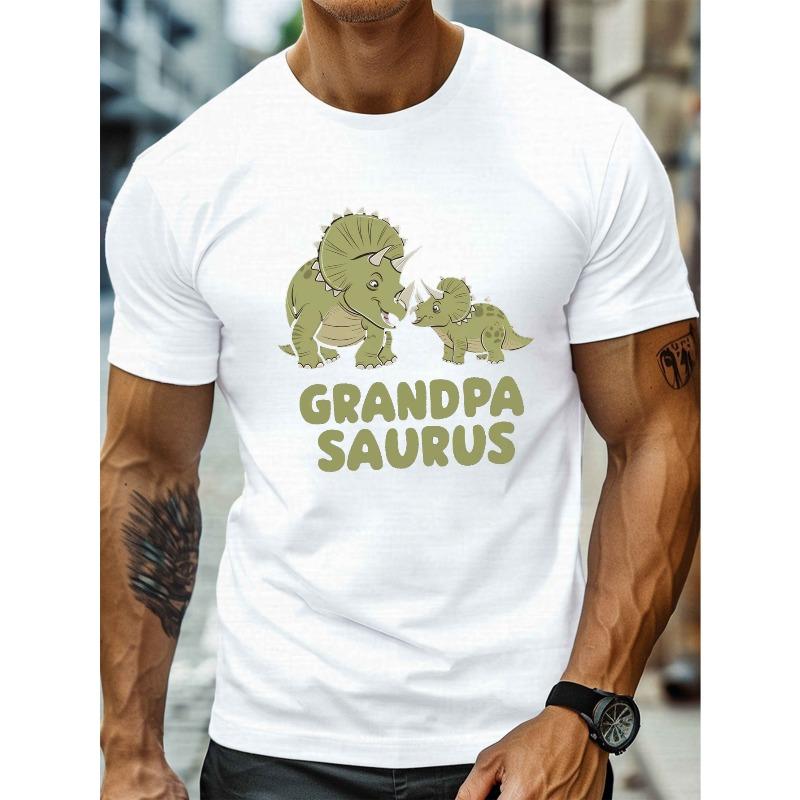 

Grandpa Saurus with baby dinosaur Print, Men S Round Crew Neck Short Sleeve Tee, casual T-ShirtCasual Comfy lightweight Top for Summer S белый