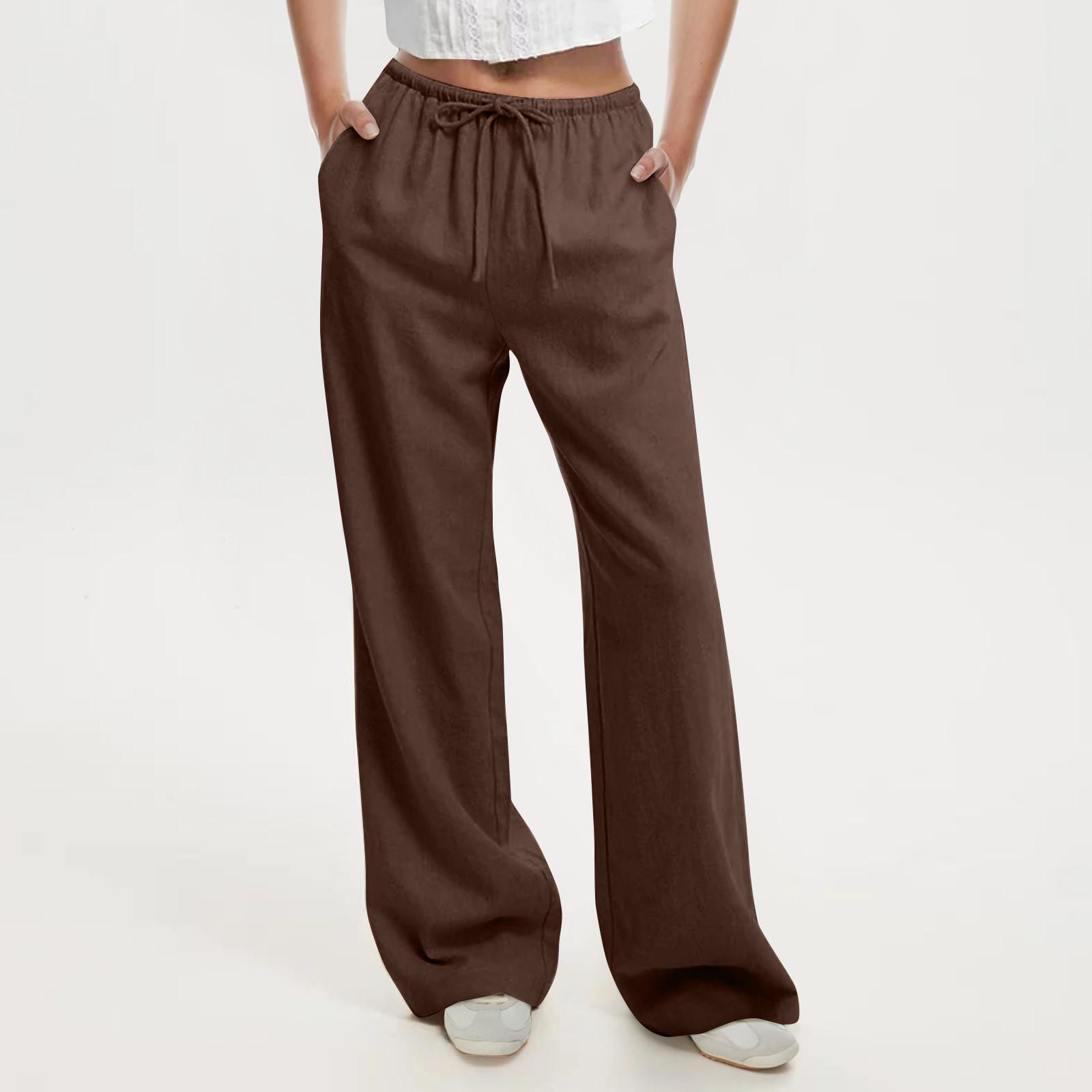 

Брюки для женщин, широкие брюки для йоги с карманами и пуговицами, повседневные укороченные брюки с высокой талией, свободные мягкие пижамные спортивные штаны XXL коричневый