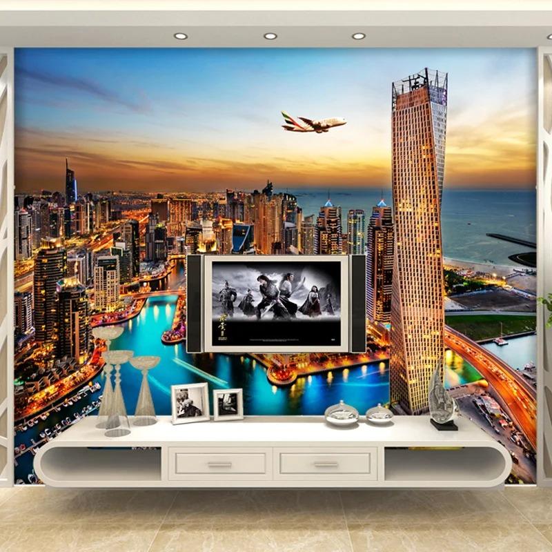 City Night View Mural Modern Wallpaper Living Room Tv Background Photo Wall Paper Home Decor