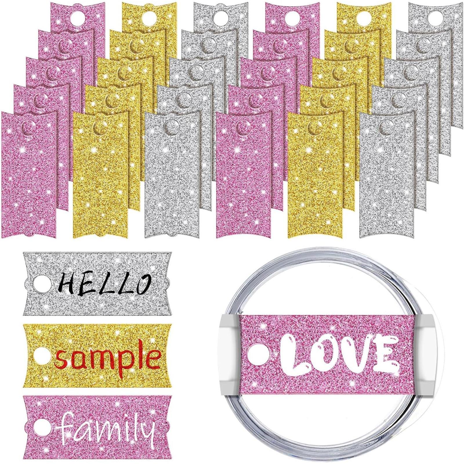 

Pack of 12 Sparkling Acrylic Name Tags Personalized Stanley Tumbler Name Plates Custom Nameplate Cards Ornament for Cups 7