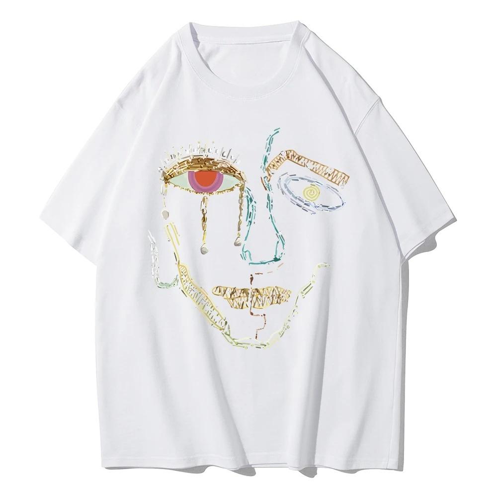 Colorful Graffiti Womens Face Cotton Printed Unisexs and Womens Casual Round Neck Tshirt Summer New Fashion Trend Tshirt