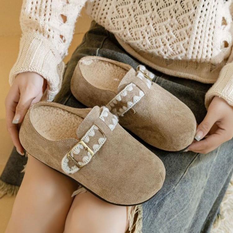 New thick-soled one-pedal Birkenstock half-tray cotton shoes for women's winter velvet outer wear muffin bottom to keep warm